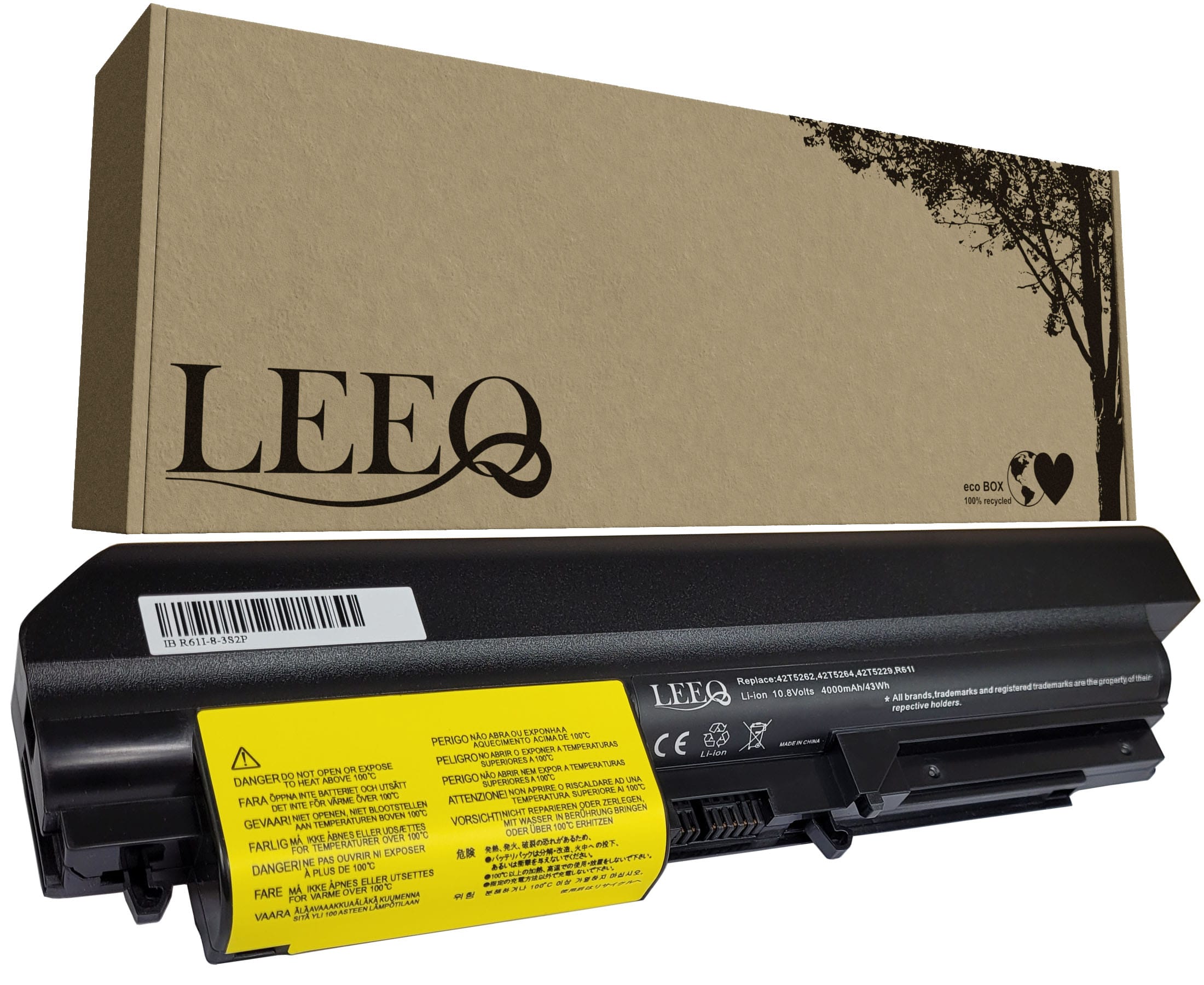 Baterie LEEQ LB024 pro notebooky LENOVO 42T5262 ThinkPad R61 R61i T61 T61p R400 4000mAh