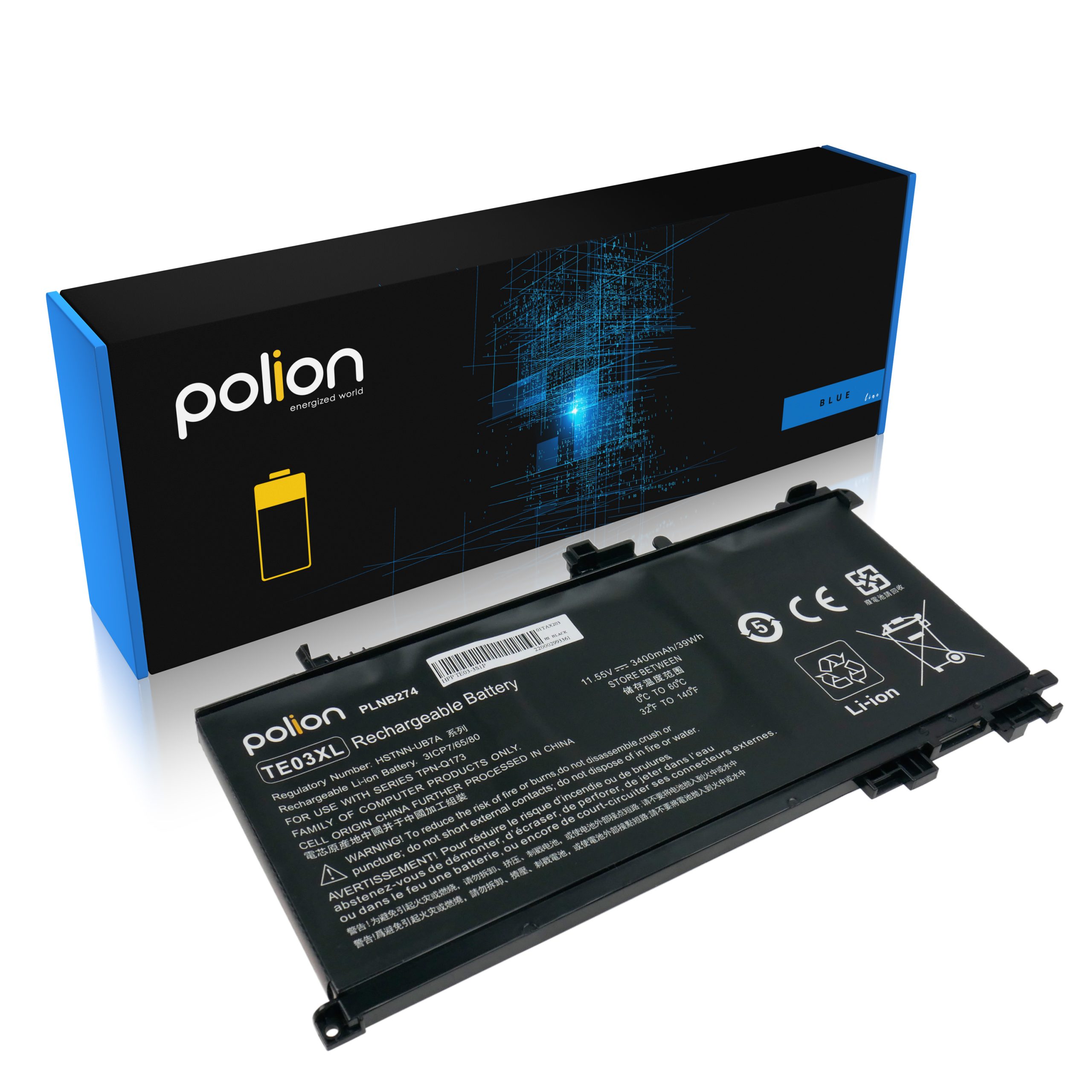 Baterie Polion TE03XL pro notebooky HP Omen 15 Pavilion 15 – 11,55V 3400mAh 39Wh