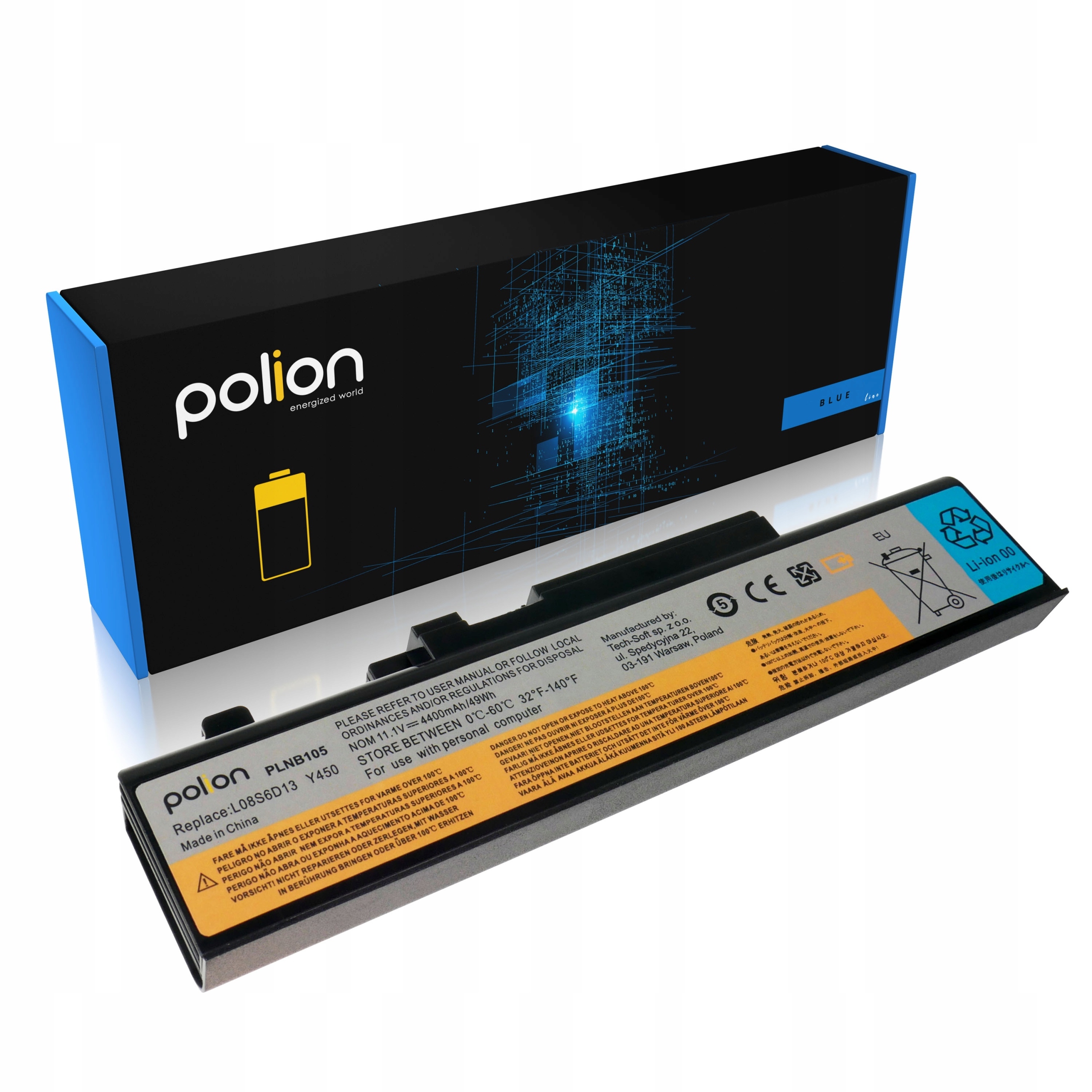 Baterie Polion L08S6D13 pro notebooky LENOVO IdeaPad Y450 Y450A Y550 Y550A 4400mAh
